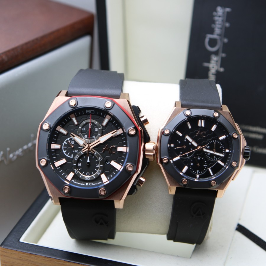 ALEXANDRE CHRISTIE AC 9601 ROSEGOLD BLACK COUPLE RUBBER. ORIGINAL