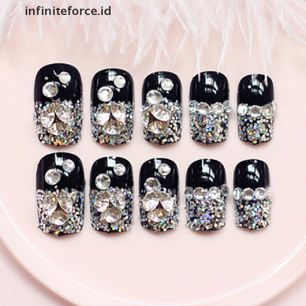 (Infiniteforce.Id) 24pcs / Set Kuku Palsu Akrilik Full Cover Warna Hitam Untuk Nail Art