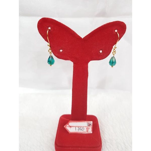 AT1813N630N anting permata tetes air mata kristal hijau tosca emas kuning asli berat 1.350 sama mata