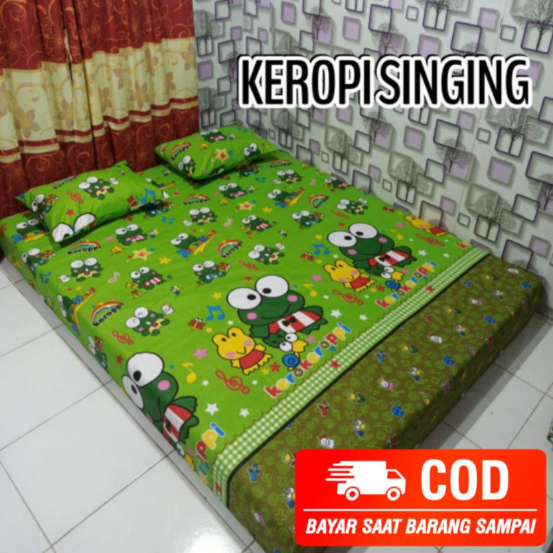 Sprei Homemade Keroppi Sprei Kamar Tidur Ukuran 180×200 Sprei Sarung Bantal Guling Karakter Terlaris