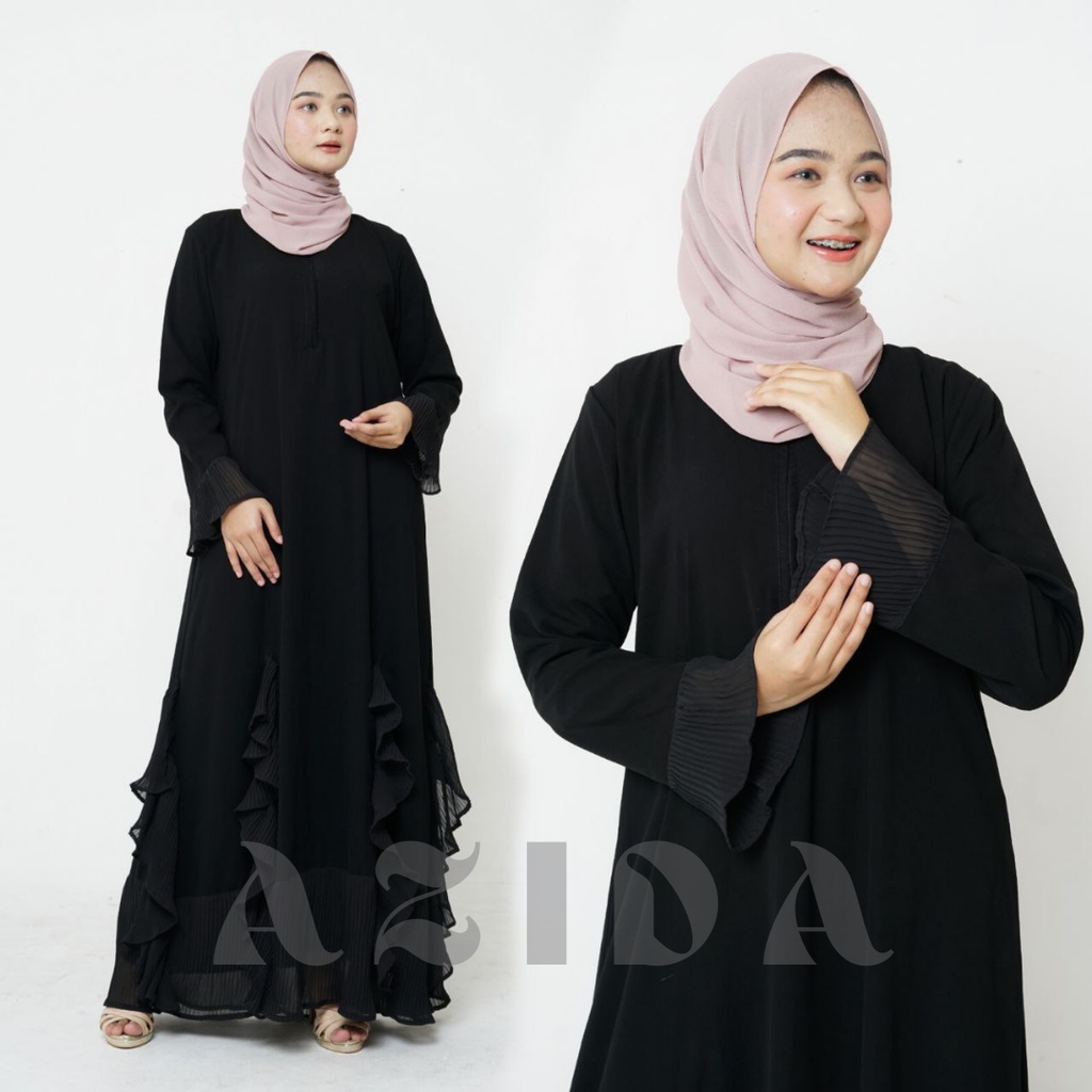 Abaya Hitam Polos Ceruti Babydol Plisket Gamis Hitam Turkey Bahan Jetblack Premium Abaya Turkey Hita