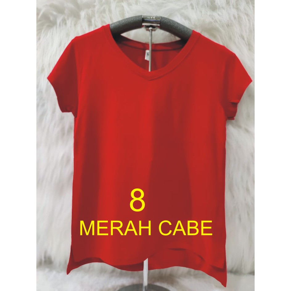 KAOS ATASAN WANITA V NECK GROSIR MURAH-MERAH CABE