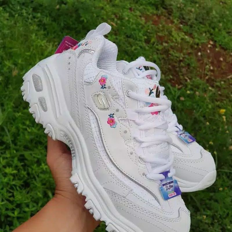 SKECHERS D'LITES FLORAL ALL WHITE