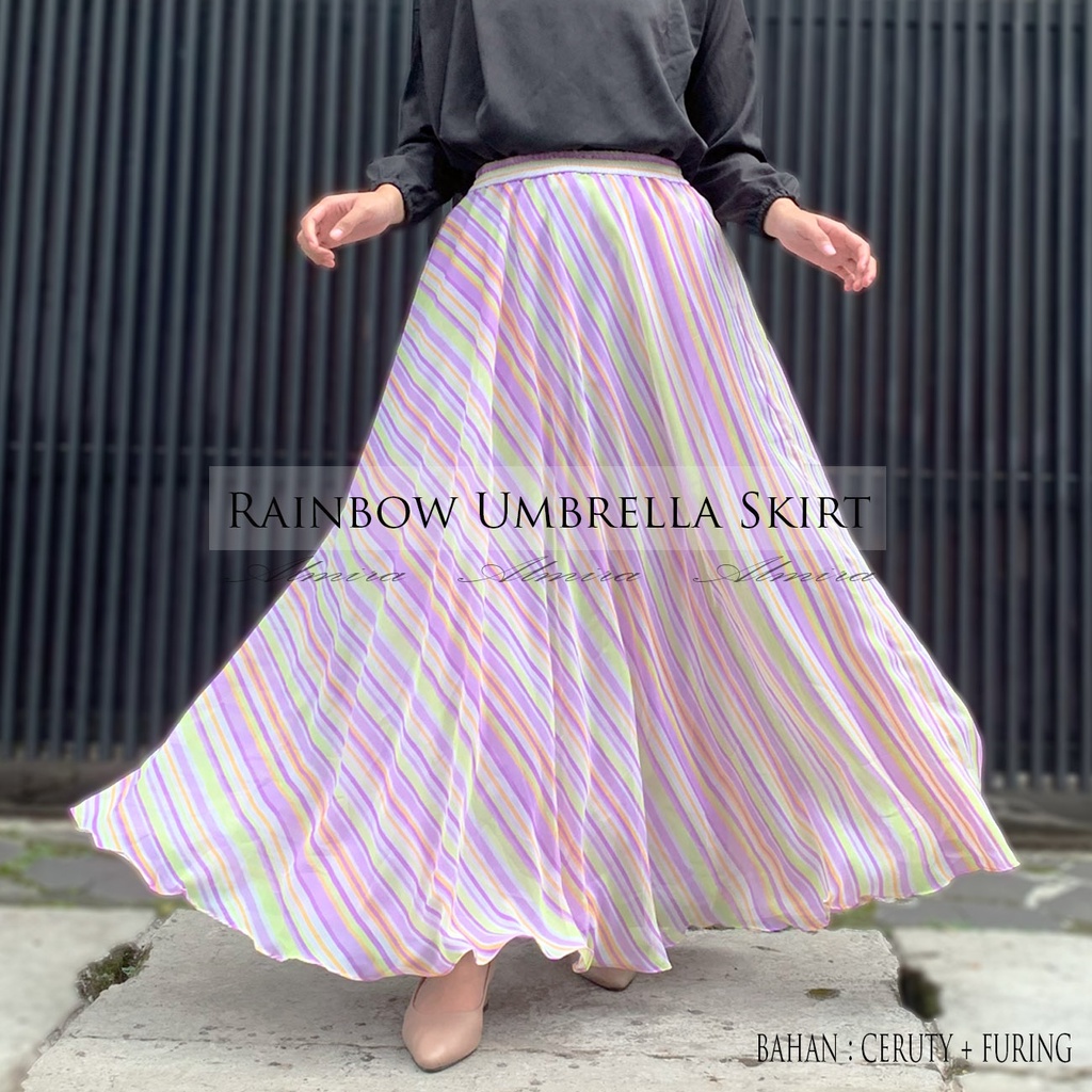 Rok Panjang Wanita Payung Muslimah Zafira  Rainbow Umbrella Skirt Griyaraditya Almira