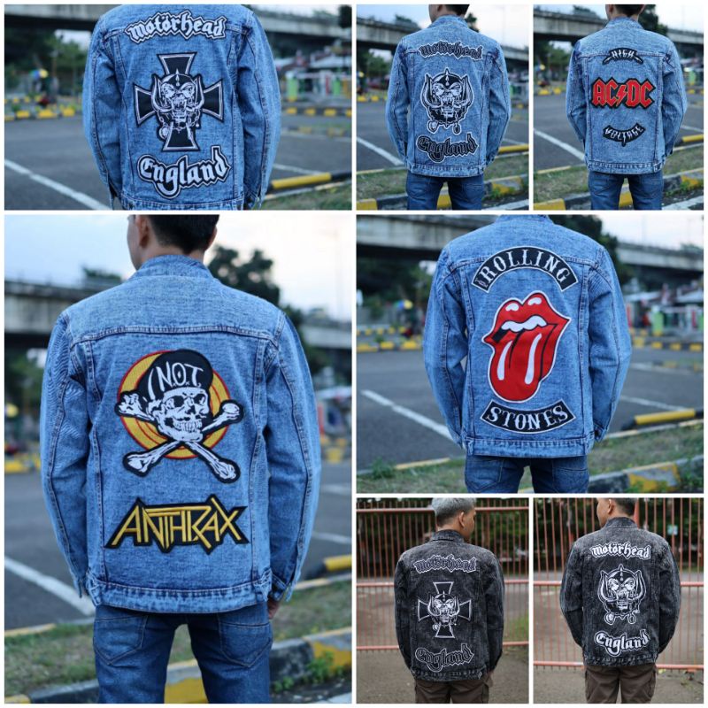 Jaket Jeans Denim Bordir Emblem Pria / Jaket Jeans Bordir Besar  - Sandwash Biru Bordir