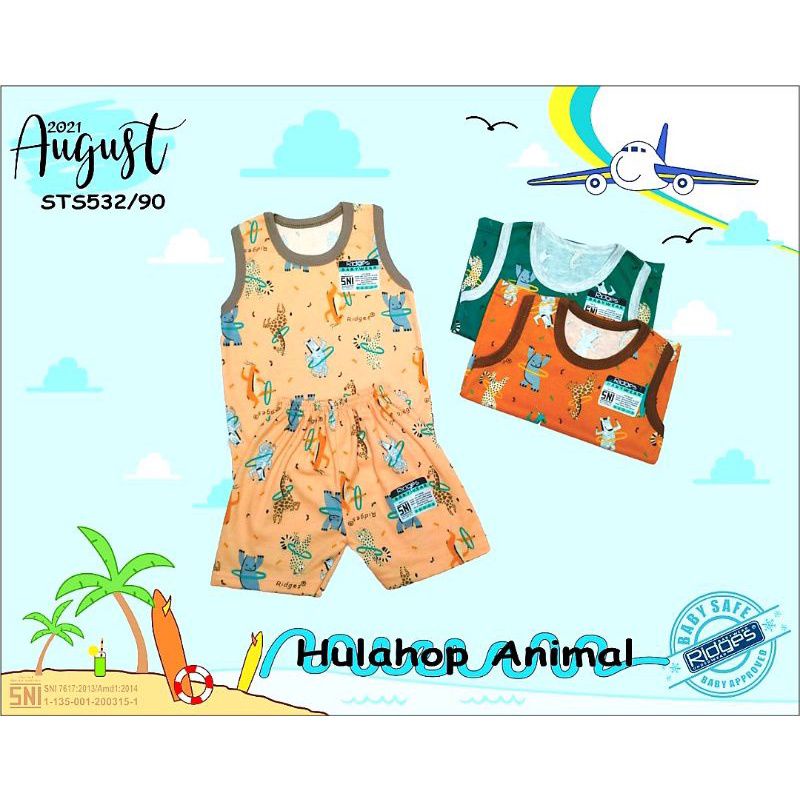 3pcs_ setelan kutung RIDGES Dinoland adventure ,  OCEAN PARK,  Dino on desert , jurasic park ,rainbow cats,Lion roar/ setelan singlet bayi size 0-12 bulan / stl ridges kutung