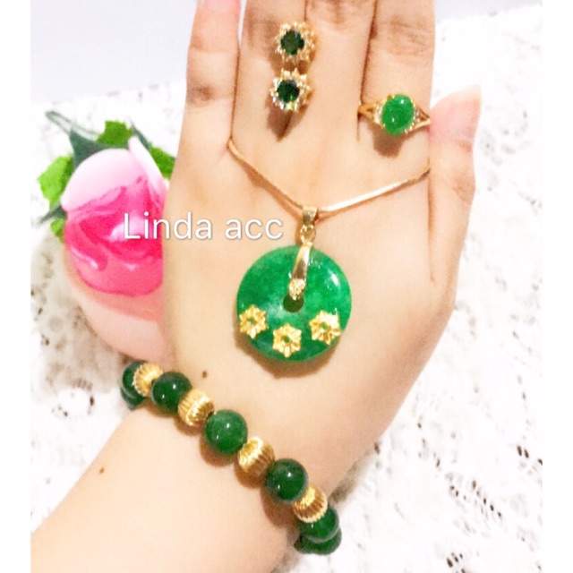 set giok batu giok asli gelang karet free size pake variasi xuping