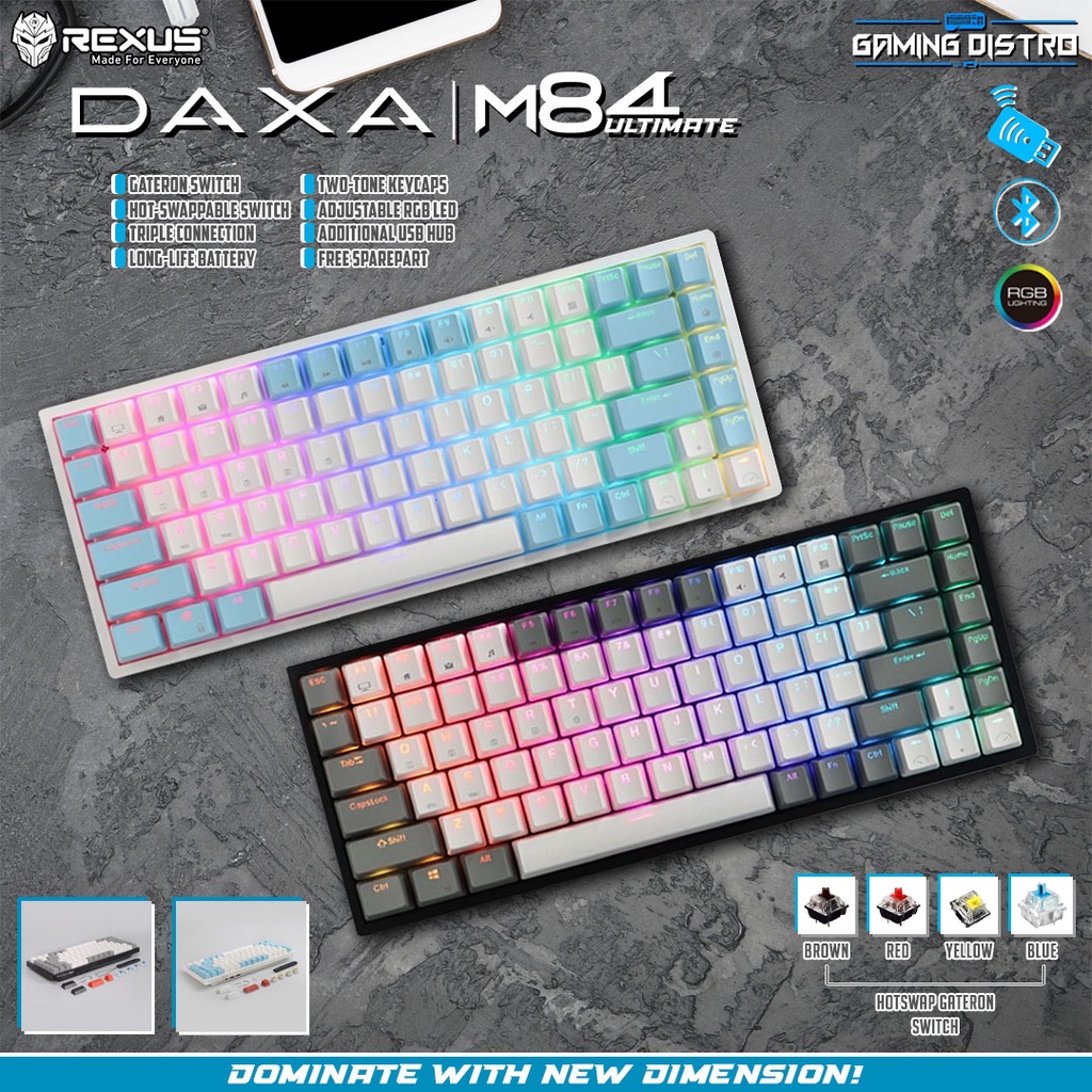 Rexus Daxa M84 Ultimate Hotswap Wireless Mechanical Keyboard - Rexus Daxa M84 Ultimate Hotswap