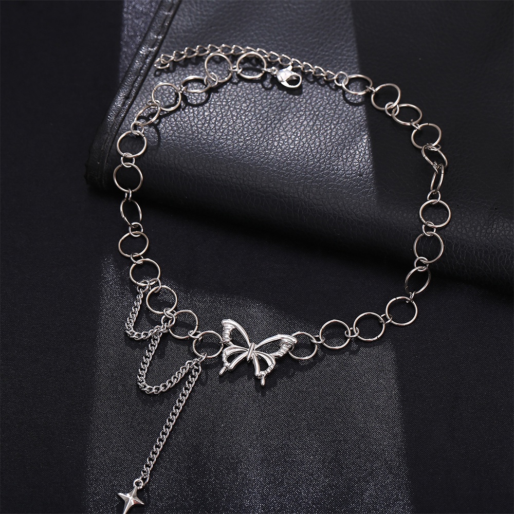 Kalung Choker Rantai Klavikula Desain Kupu-Kupu Gaya Punk Gothic Hip Hop Untuk Perhiasan Wanita