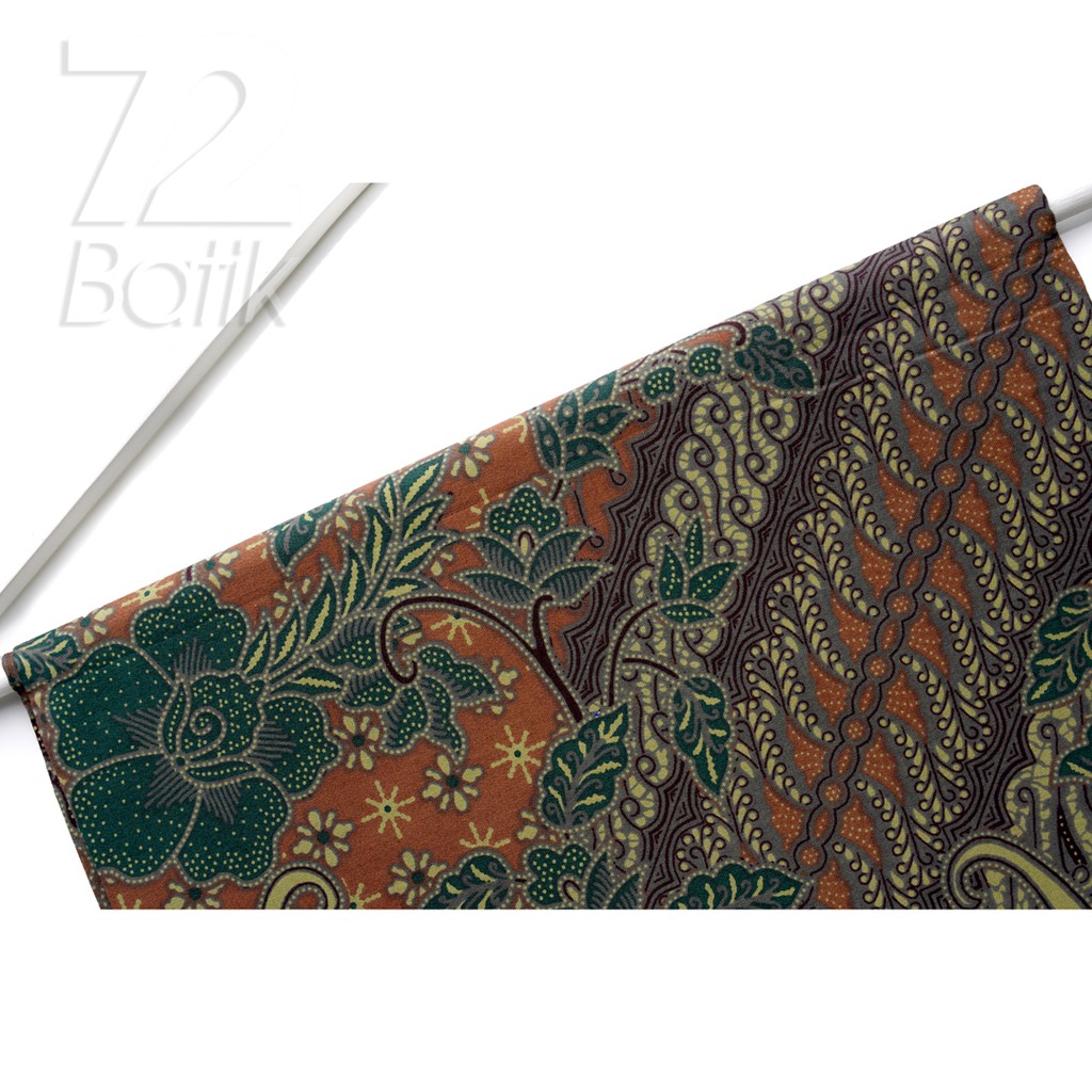 KAIN BATIK PREMIUM Bahan Katun Motif Kembang Warna Hijau Ijo Orange 721618 Cap 72 Jarik Jarit Samping Kebat Panjang Batik Katun Modern Premium Bahan Seragam Batik Pernikahan Kantor Keluarga Murah Kamen Jadi Batik Bali Lembaran