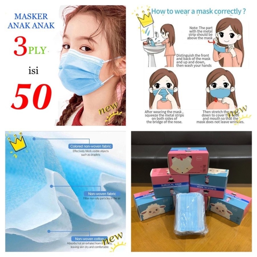 Masker Anak 3PLY ISI 50PCS Karakter Face Mask Medis Motif Cewek Cowok