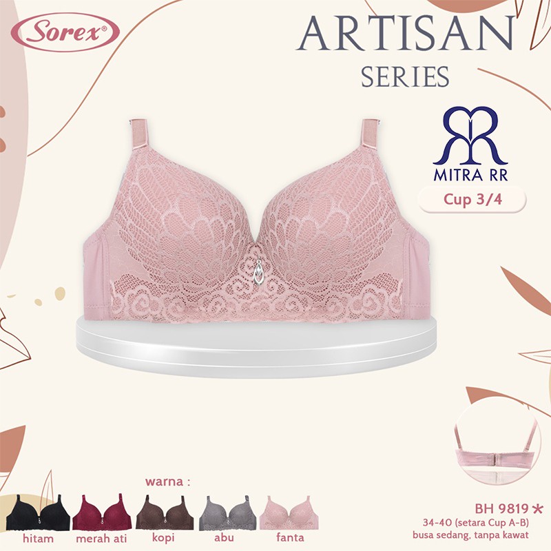 BH Sorex 9819 Artisan Series - Bra Busa Sedang Tanpa Kawat Brukat Lace Bunga Setara Cup A-B