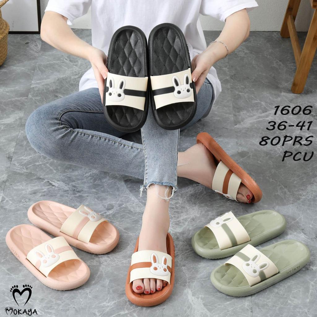 Sandal Slop Karet PCU Jelly Wanita Ban Motif BUNNY emboss simple trendy import MKY 1606 36-41