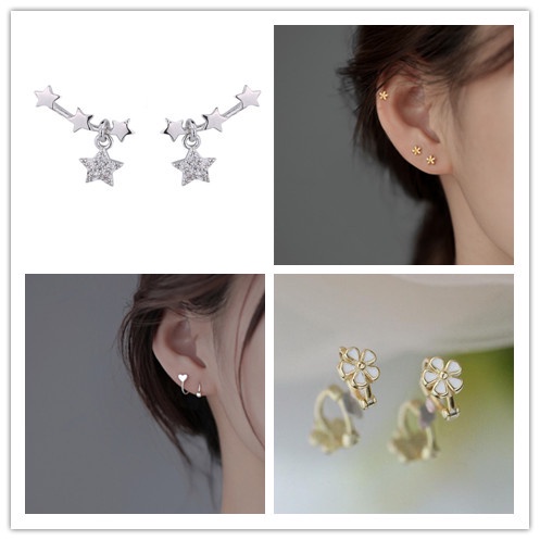 Anting stud S925 Silver Bentuk Bunga Daisy Bintang mini Gaya Vintage Korea Untuk Wanita