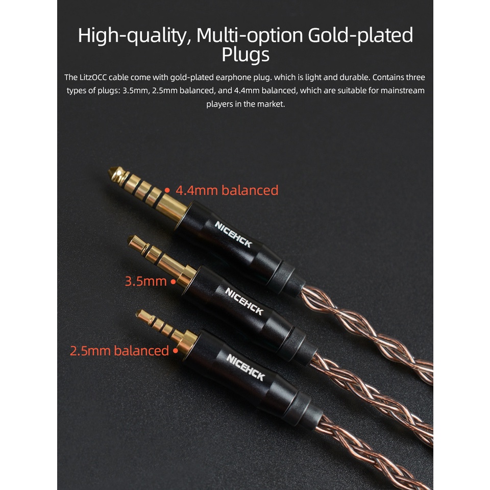 NICEHCK LitzOCC 4N Litz OCC Copper Earphone Cable 3.5mm/2.5mm/4.4mm MMCX/NX7/QDC/0.78 2Pin For CIEM ZAX ASX ASF BA8 VX V90s MK3