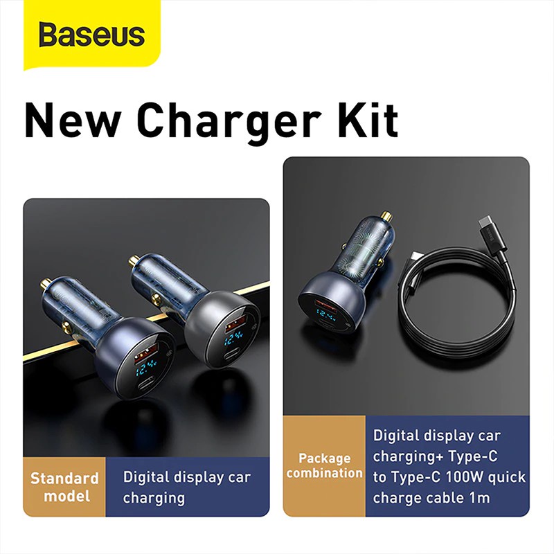 BASEUS 65W CAR CHARGER MOBIL FAST CHARGING TYPE C PD+USB QUICK CHARGE