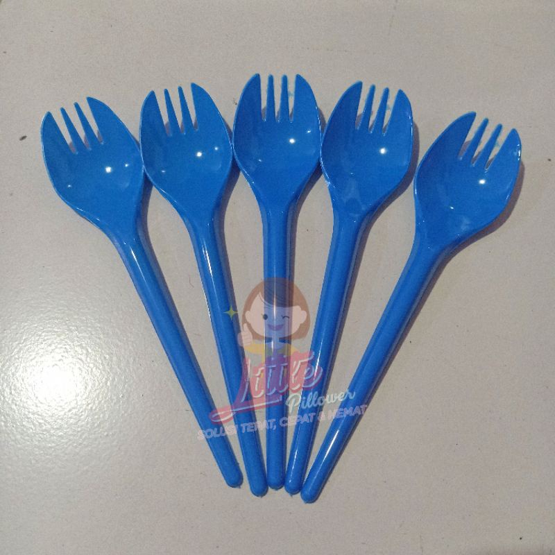 (2in1 BIRU) Sendok garpu fork 2in1 BIRU - sendok multifungsi - sendok catering murah