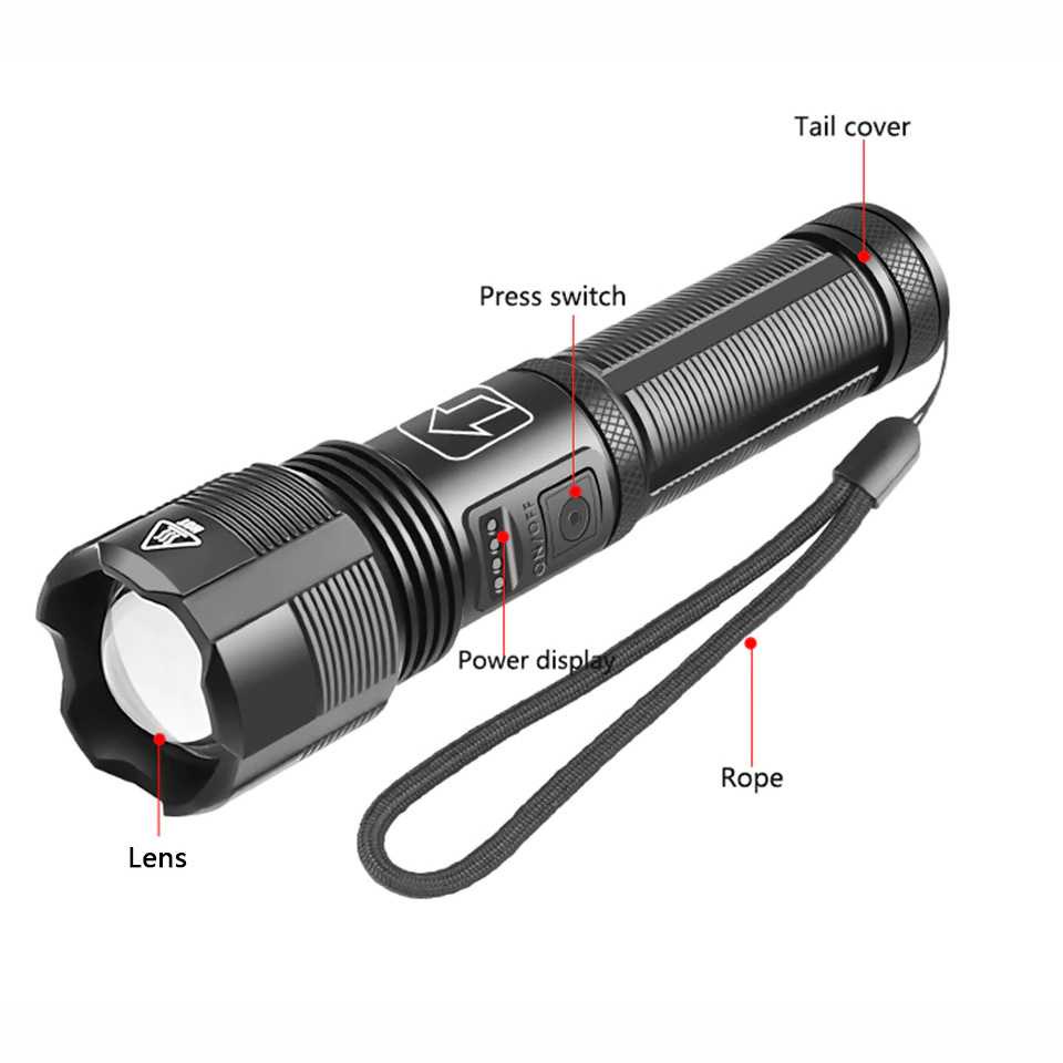 Senter LED Zoomable XHP70 400 Lumens with Battery Tactical Hunting Torch Flashlight Fitur Zoom Body Aluminium