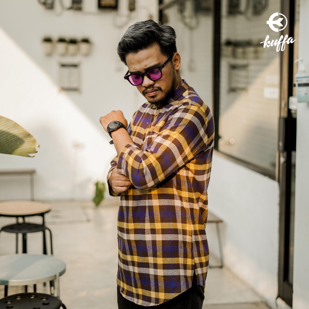 Baju Muslim Kemeja Koko Longline Flannel Lengan Sedang Pria Dewasa / Fashion Muslim / Atasan / Berku