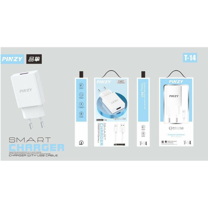 Smart Charger Pinzy T14 type C Qualcomm 3 Ampere / Carger set Pinzy T 14 TypeC Fast Charging 3A 3Amp