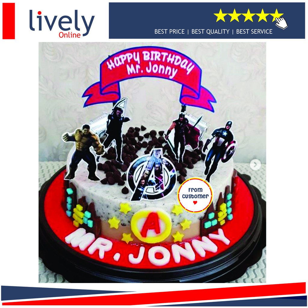 CUSTOM NAMA CAKE TOPPER KARAKTER AVENGER HIASAN KUE HBD HAPPY BIRTHDAY