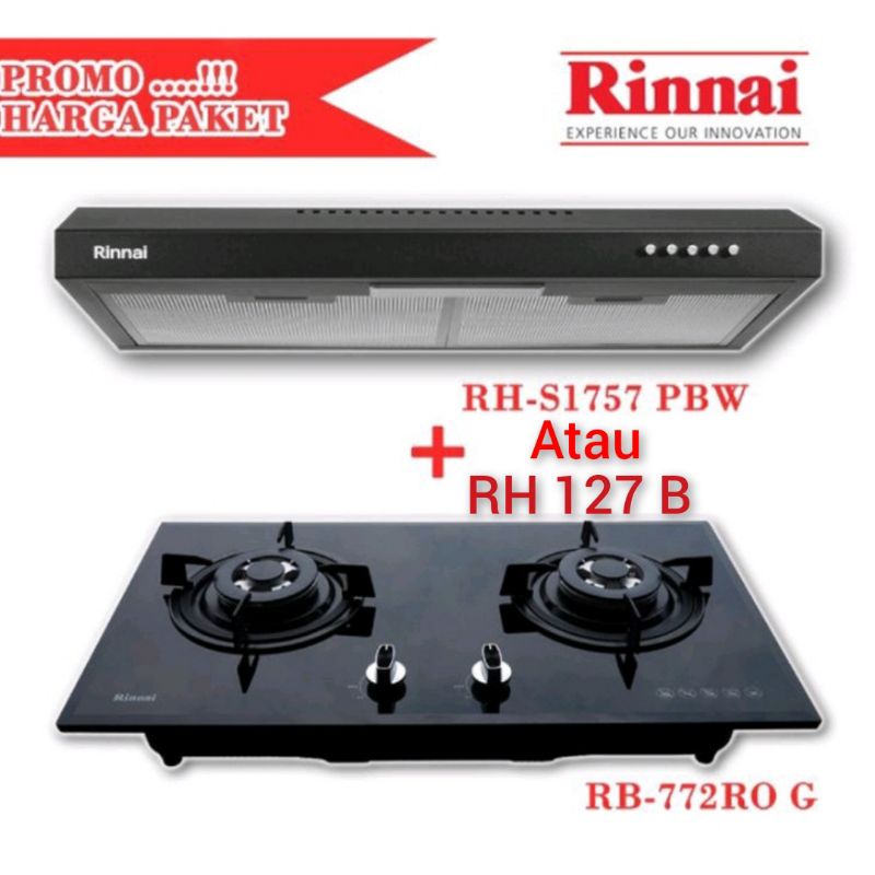 Paket Kompor Rb 772 ROG dan Cookerhood Rinnai Rh 1757 PBW Atau RH 127 B