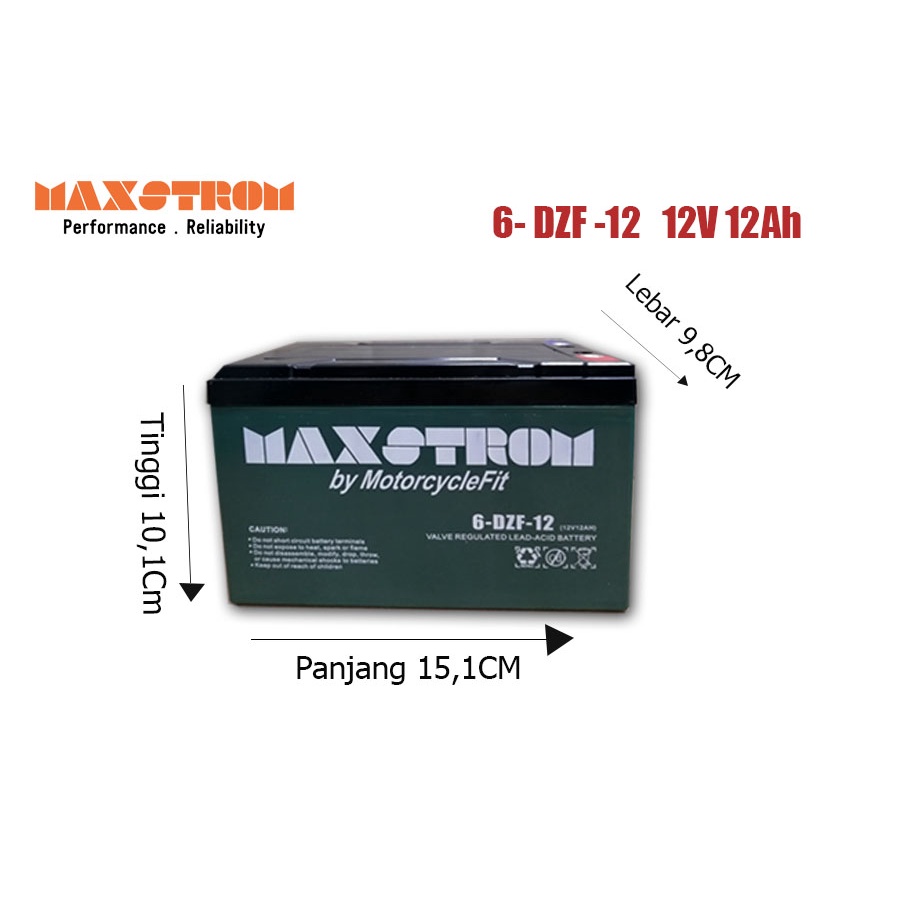 Aki-Kering VRLA Spedah Listrik 6-DZF-12 6-DZF-14 Maxstrom 12v 12Ah