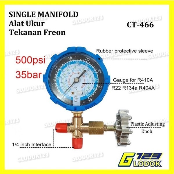 Manifold Single Alat Ukur Test Isi Freon AC Ku1kas 466 R12 R22 R134A