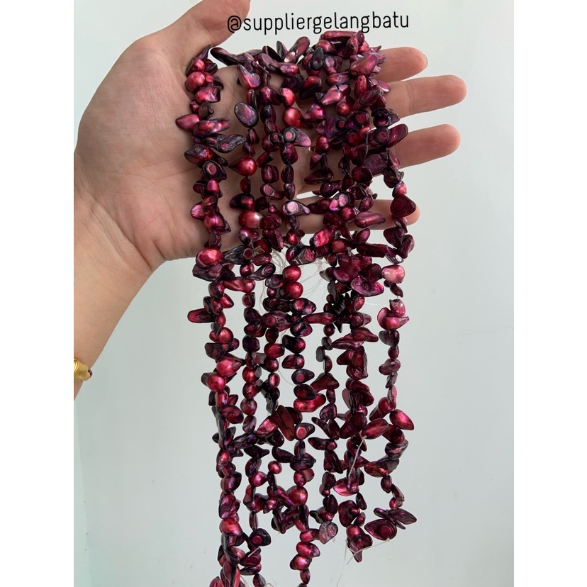 kerikil KERANG KESHI RED MAGENTA tetes OVAL fresh water shell BAROK