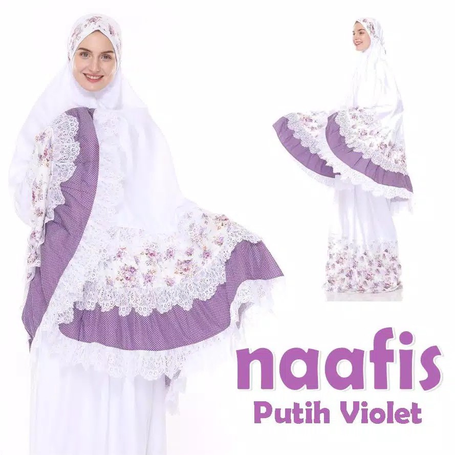 Naafis Mukena Katun Jepang Renda Brokat Putih Ungu