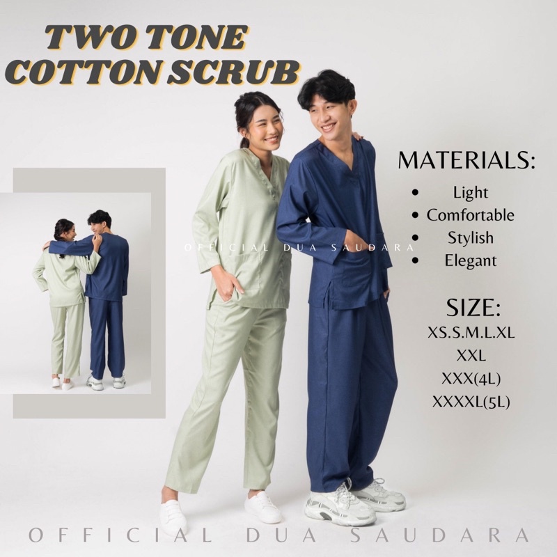 [TWO TONE COTTON] SCRUB LENGAN PANJANG / BAJU JAGA/ BAJU OKA/ SCRUB DOKTER/ BAJU OKA DUA SAUDARA