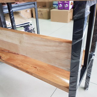Meja/Rak Kompor Kayu Ketebalan 2 cm Kaki Hitam 2 Susun (Produk Lokal