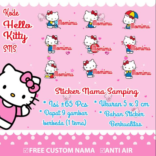 

Stiker/Sticker/Label Nama Samping Anak/Remaja/Dewasa Custom Hello Kitty