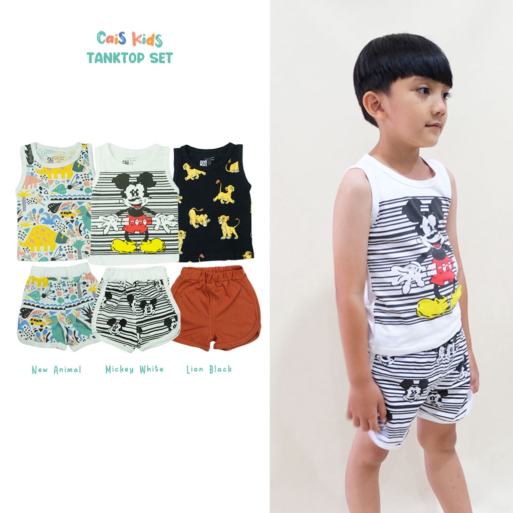 Setelan tanktop dan celana pendek motif untuk anak bahan kaos