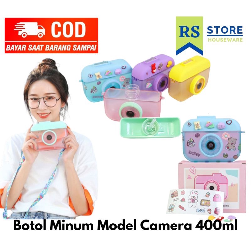 Botol minum anak camera karakter kamera tali 400ml sedotan anti tumpah korea terbaru cantik anak sek