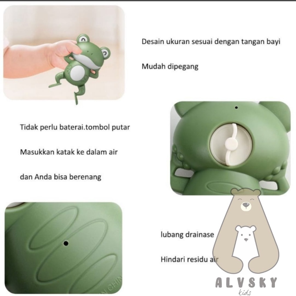 MAINAN KATAK KODOK BERENANG BERGERAK DALAM AIR BABY BATH TOYS MAINAN MANDI BAYI TANPA BATERAI