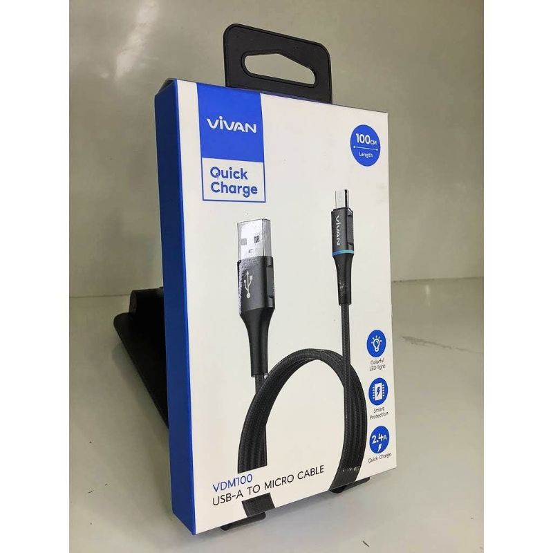 (VIVAN VD-M) Kabel Data Vivan Micro Usb &amp; Type C Quick Charge 2.4A Led Light Smart Protection Cable