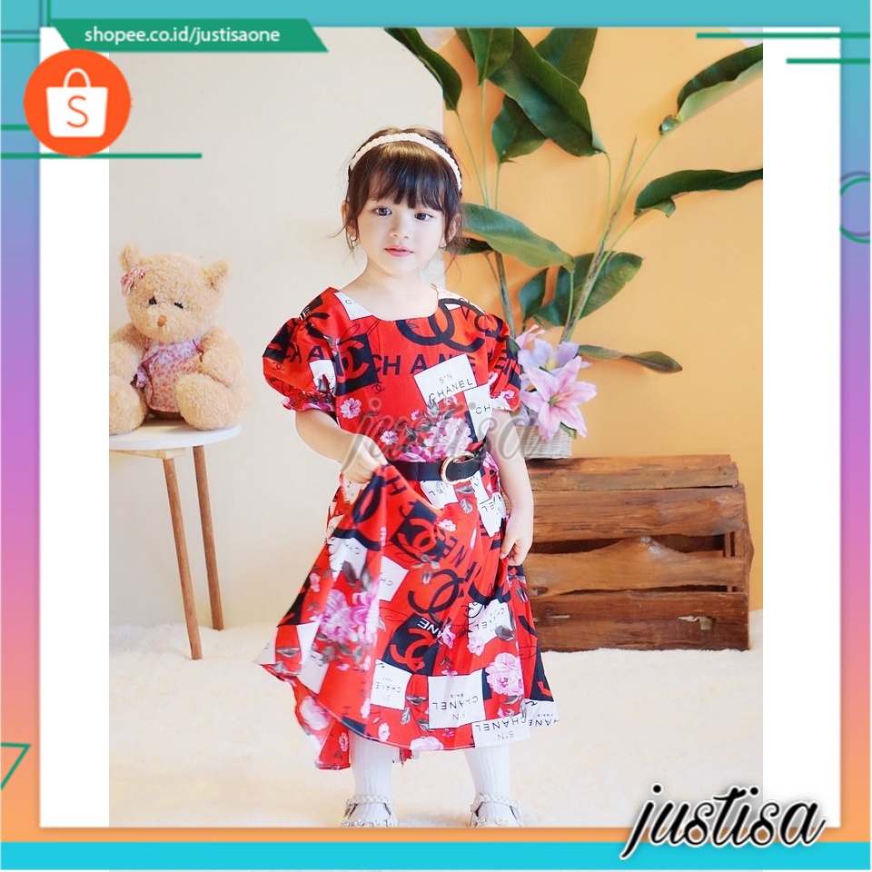 Promo !! Dress  elegant anak perempuan import - dress flower much chanel  (MIX MOTIF) uk 3-7th