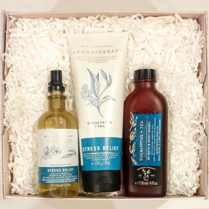 BBW AROMATHERAPHY STRESS RELIEF EUCALYPTUS + TEA GIFT SET PAKET BATH &amp; BODY WORKS