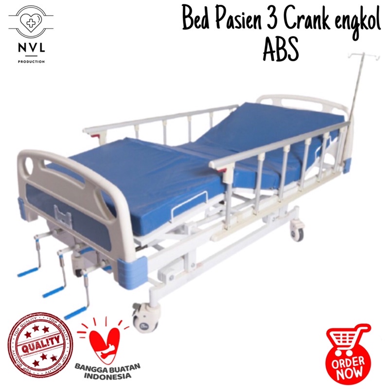 Bed Pasien 3 Crank / Tempat tidur Pasien 3 Crank engkol ABS berkualitas