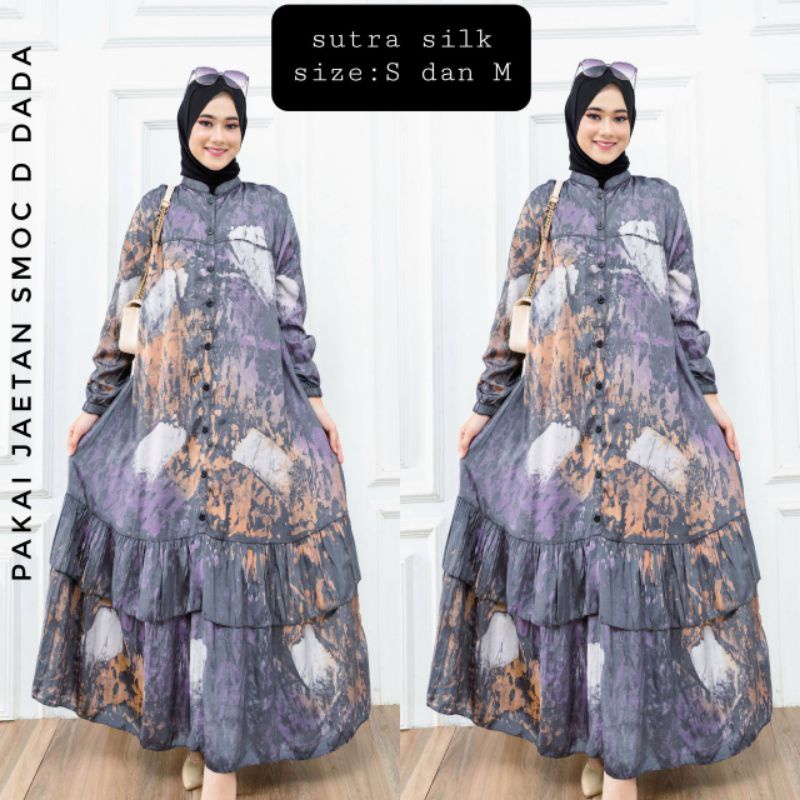 DRESS BATIK ABSTRAK|GAMIS BATIL ABSTRAK MALAM |GAMIS BATIK SILK SUTRA