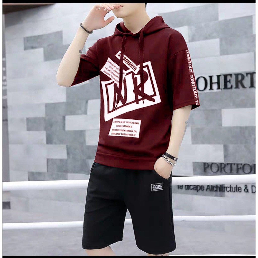 MOKOKOMO Hoodie Pria Nron Lengan Pendek Sweater Pria Kaos Terbaru