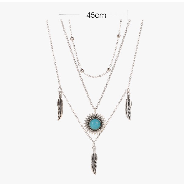 Aksesoris Kalung Turquoise Multi-Layered Gaya Etnik Bohemian