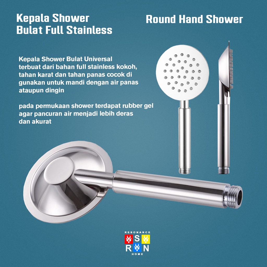 Kepala Hand Shower Mandi Universal Full Stainless SUS 304 Model Bulat Resonance Home