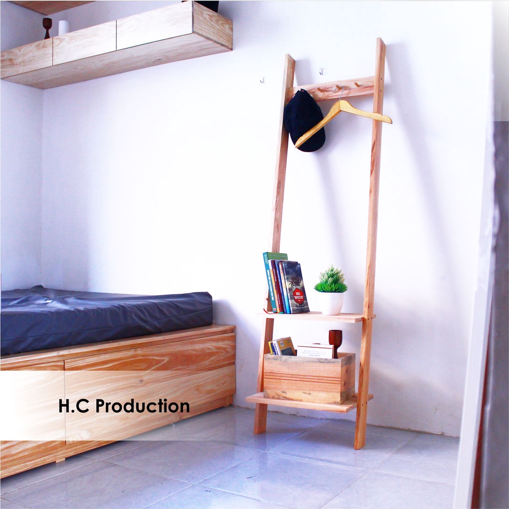 HC Rak Kayu 2 Susun Termasuk Hook Gantungan Gaya Retro Minimalis Jati Belanda Lokal Kuat Tahan Lama 