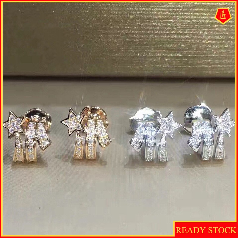 [Ready Stock]Fashion Temperament 18K Gold Moissanite Star Stud Earrings