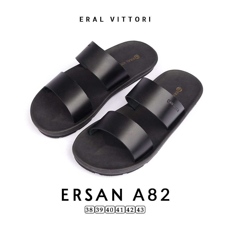 Eral Vittori - Ersan A82 Sandal Pria Kulit Santai Harian Hitam