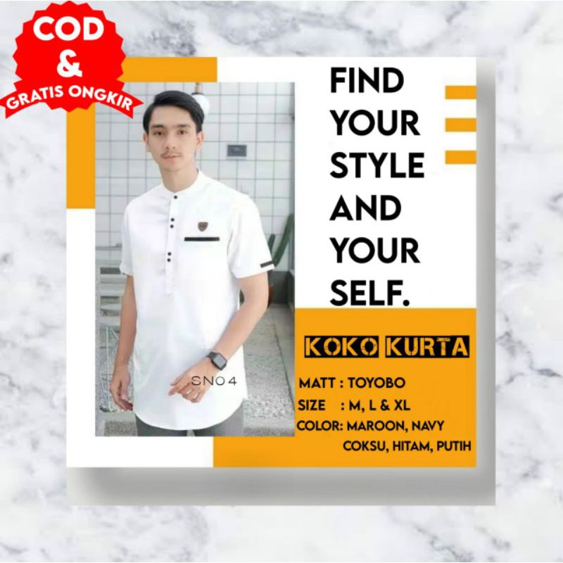 Baju Koko Kurta Dewasa Lengan Pendek Bahan Katun Toyobo