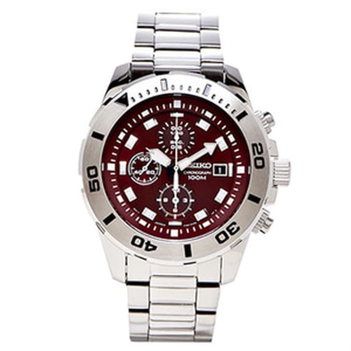 Seiko Quartz SNDE15P1 Chronograph Maroon Dial SNDE15 Original