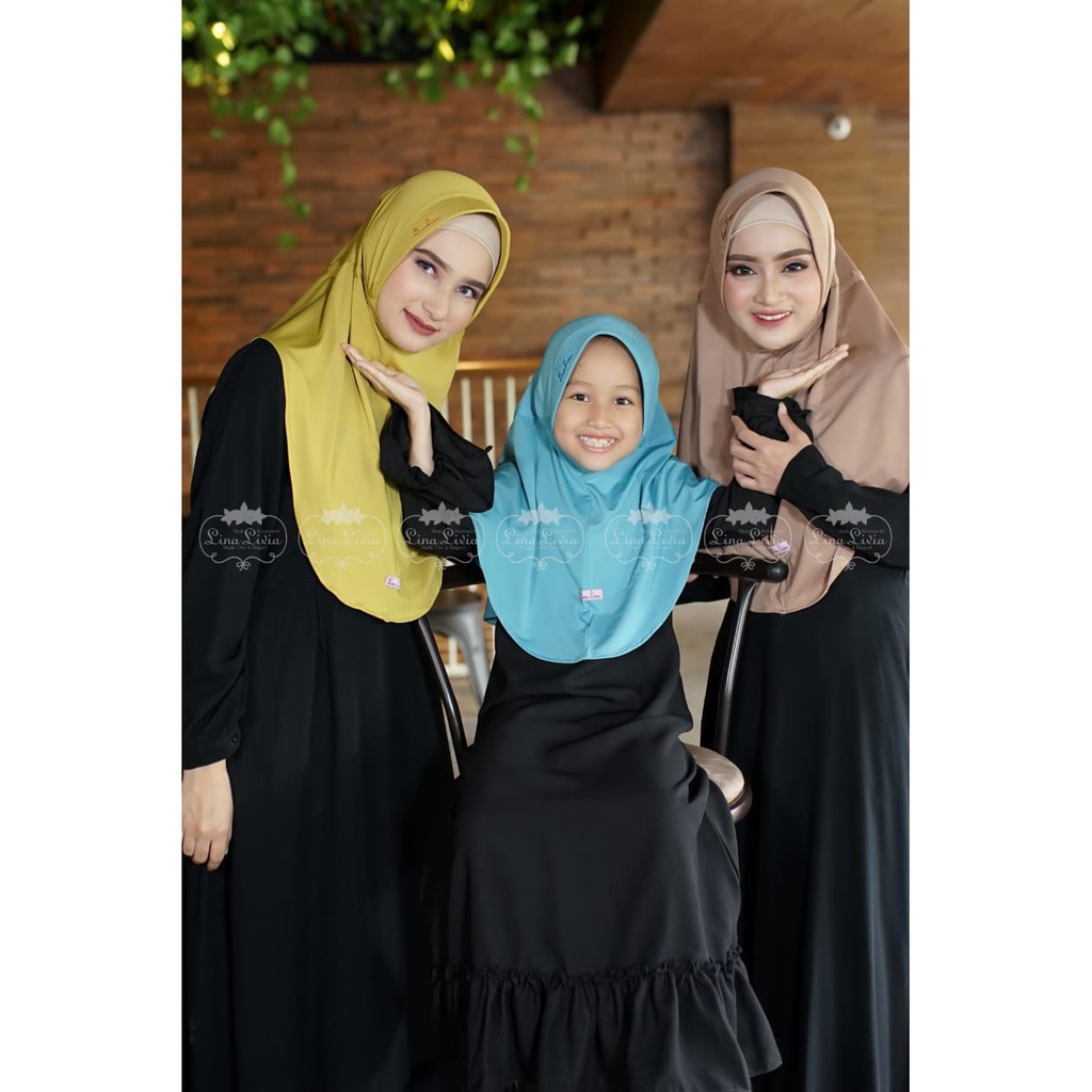 LINALIVIA HIJAB TERLARIS JILBAB BERGO INSTANT ANAK STYLE MUSLIM WANITA OOTD COUPLE NAURA KID